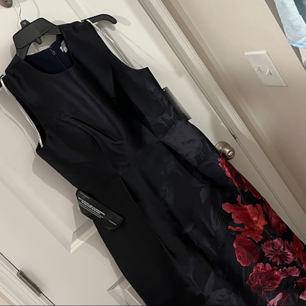 Kay Unger Landon Floral Mikado Fit & Flare Midi-Dress NWT Twilight Multi